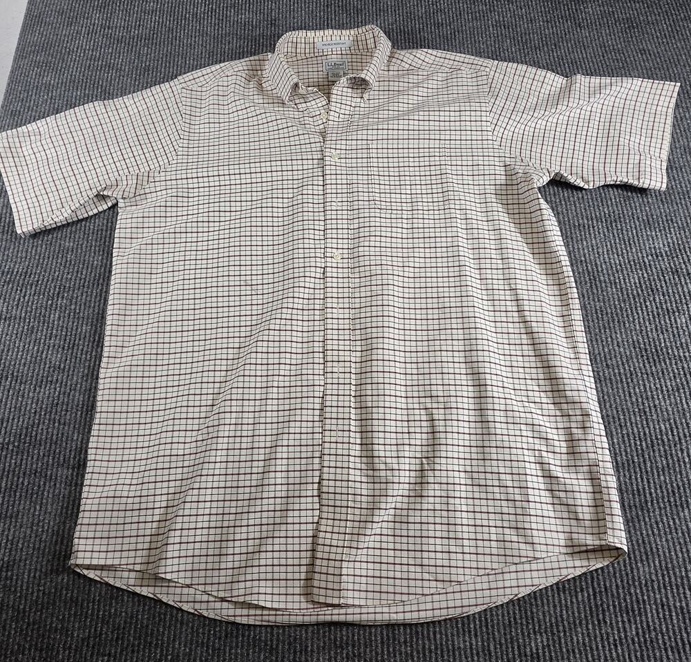 L.L. Bean Wrinkle Resistant Beige Plaid Short Sleeve Size 17 1/2